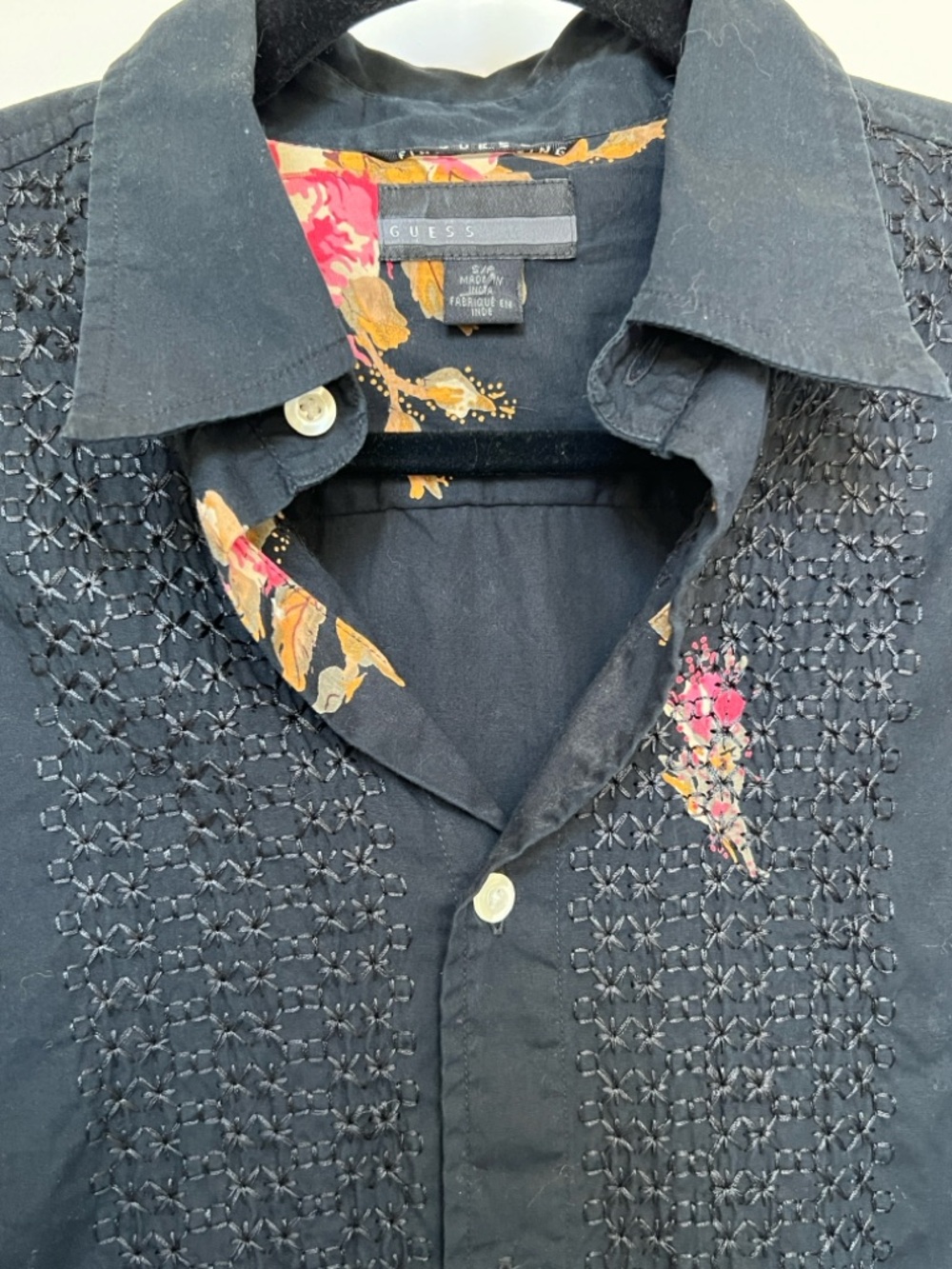 Guess Black Floral Accent Button-Up Shirt - Picture 4 of 4